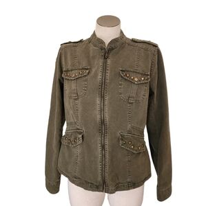 Maurices Army Green Mock Neck Studded Zip-Up 100% Cotton Pockets  Jacket Size L
